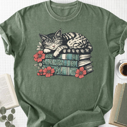 Sleeping Cat Books Floral Unisex T-Shirt