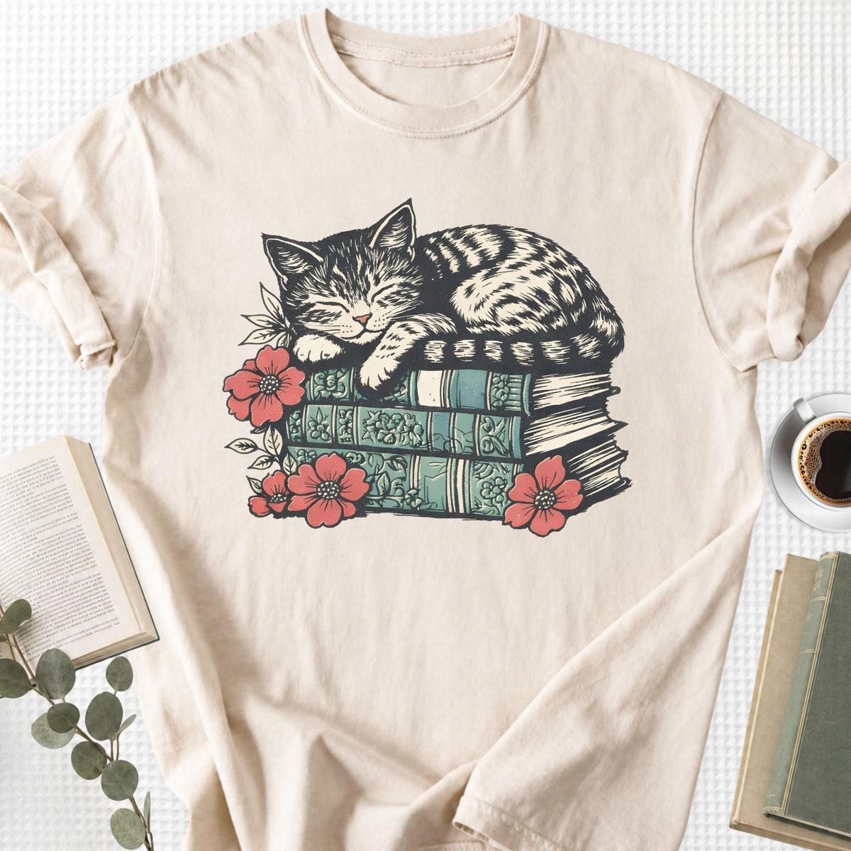 Sleeping Cat Books Floral Unisex T-Shirt