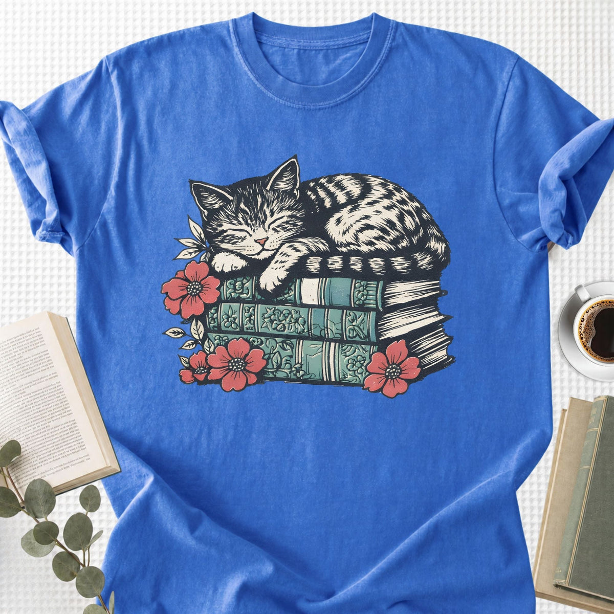 Sleeping Cat Books Floral Unisex T-Shirt