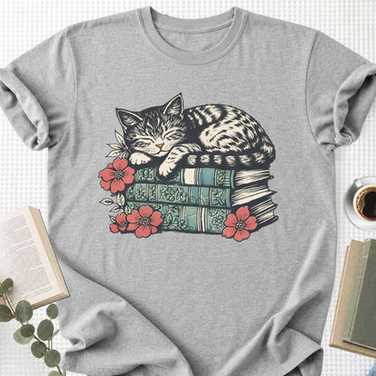Sleeping Cat Books Floral Unisex T-Shirt
